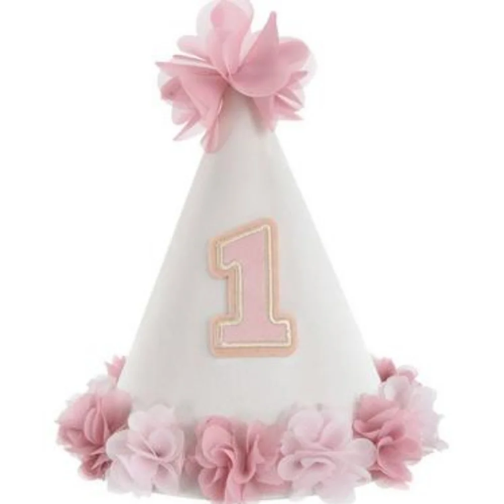 Pink 1st Birthday Girl Flower Hat, 7in NWT